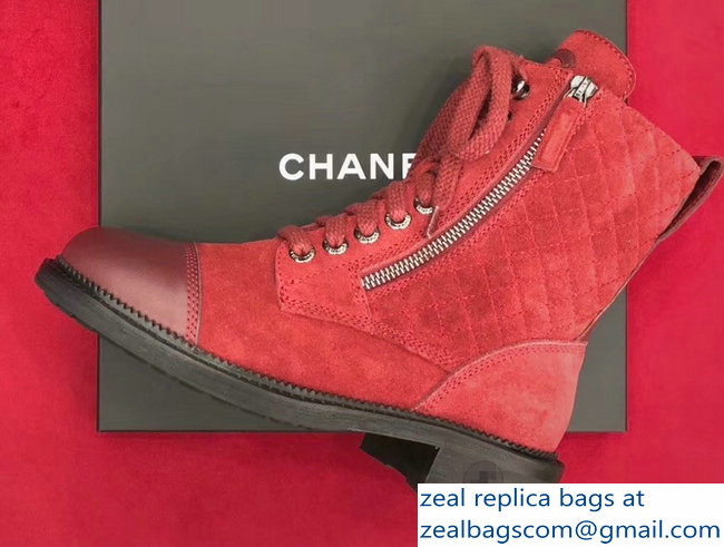 Chanel Suede Calfskin Lace-ups Boots G33769 Red 2018