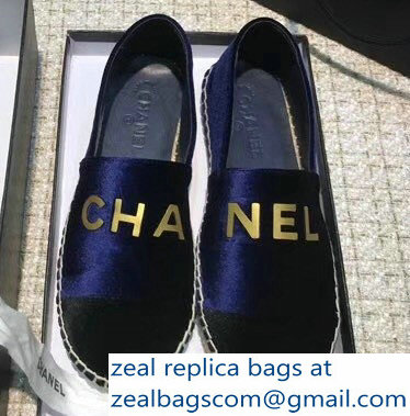 Chanel Velvet Logo Espadrilles Dark Blue 2018 - Click Image to Close