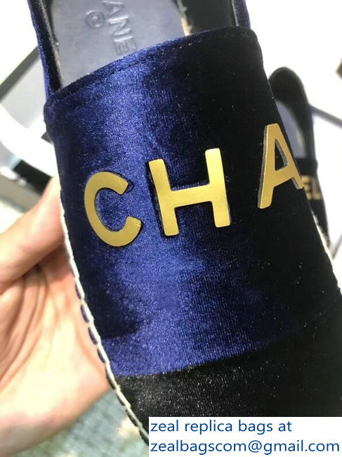 Chanel Velvet Logo Espadrilles Dark Blue 2018