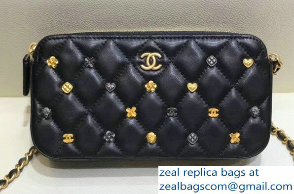 Chanel 18K Charms Clutch with Chain Bag A81616 Black 2018