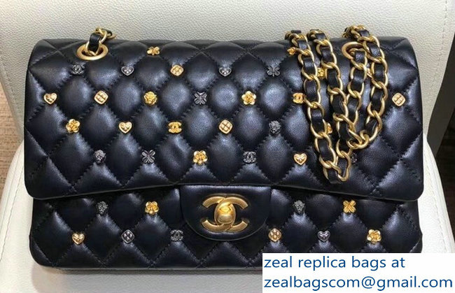 Chanel 18K Charms Medium Classic Flap Bag A01112 Black 2018