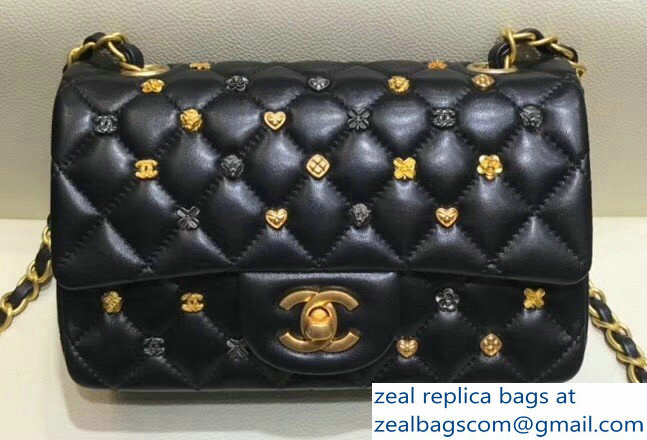 Chanel 18K Charms Mini Classic Flap Bag A69900 Black 2018