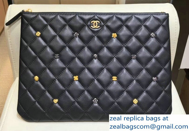 Chanel 18K Charms Pouch Clutch Bag A81619 Black 2018