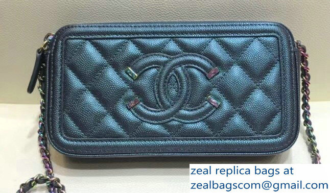 Chanel CC Filigree Grained Clutch with Chain Bag Metallic Dark Turquoise 2018