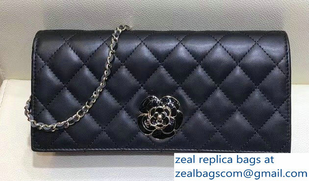 Chanel Camellia Logo Lambskin Chain Clutch Bag A94575 Black 2018