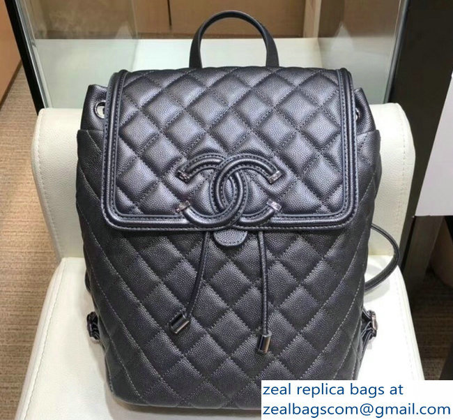 Chanel Caviar Leather CC Filigree Backpack Bag A91228/A57090 Metallic Gray 2018