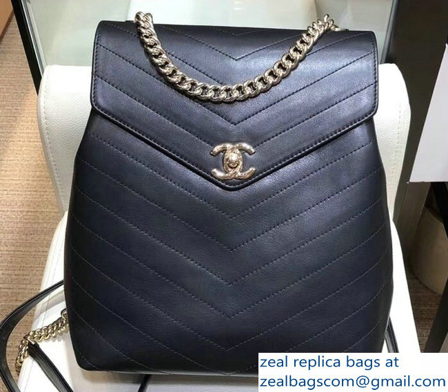 Chanel Coco Chevron Backpack Bag A57555 Black 2018