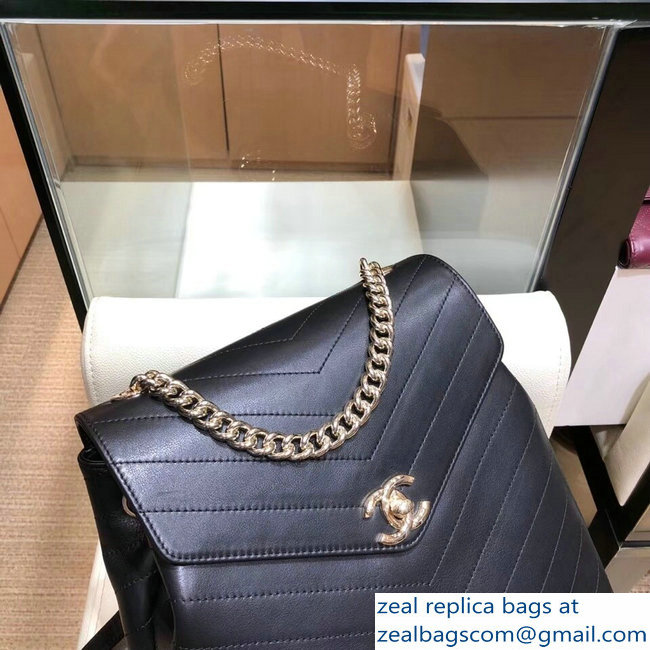 Chanel Coco Chevron Backpack Bag A57555 Black 2018