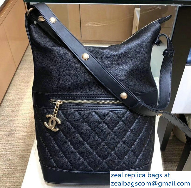 Chanel Grained Calfskin Casual Style Small Hobo Bag A57966 Black 2018