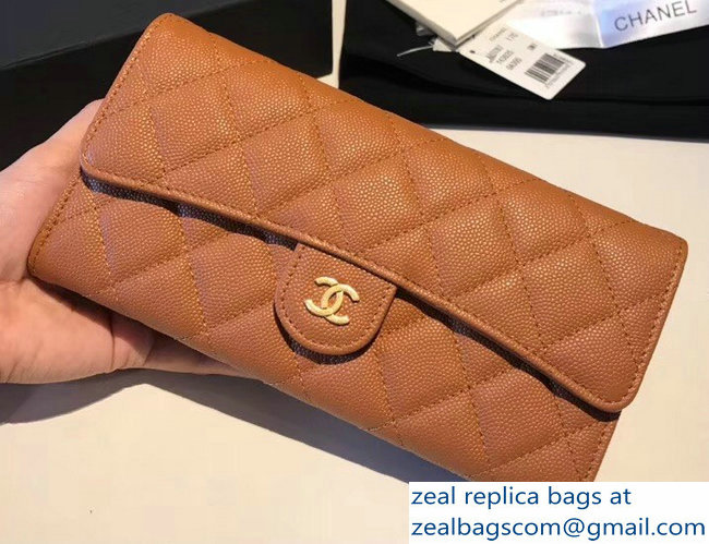 Chanel Grained Calfskin Caviar Classic Flap Wallet Caramel