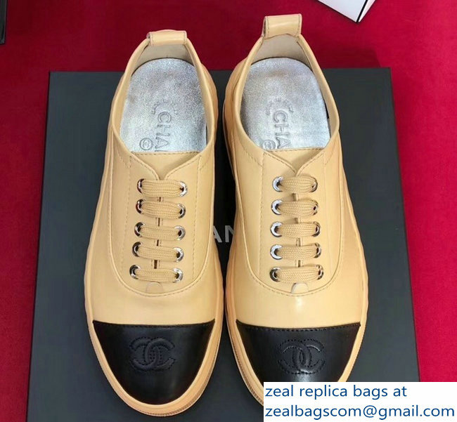 Chanel Lambskin Lace-Up Sneakers G33909 Apricot 2018