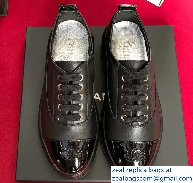 Chanel Lambskin Lace-Up Sneakers G33909 Black 2018