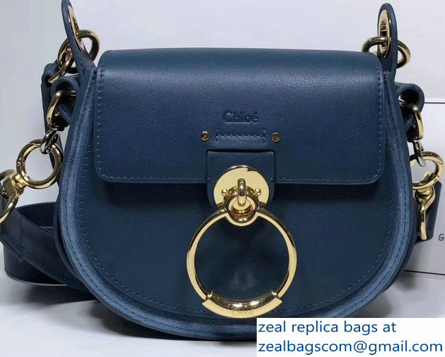 Chloe Shiny And Suede Calfskin Small Tess Bag Blue 2018