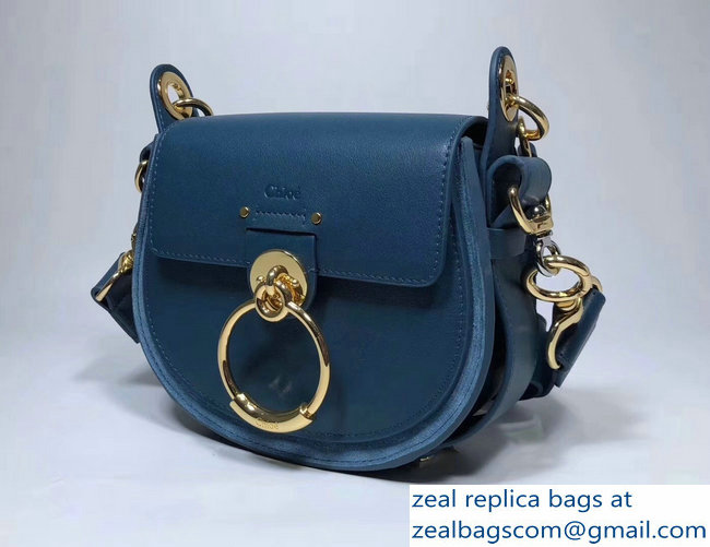 Chloe Shiny And Suede Calfskin Small Tess Bag Blue 2018 - Click Image to Close