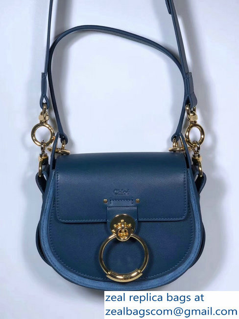 Chloe Shiny And Suede Calfskin Small Tess Bag Blue 2018 - Click Image to Close