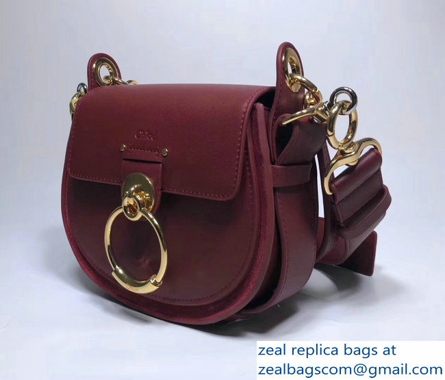 Chloe Shiny And Suede Calfskin Small Tess Bag Burgundy 2018 - Click Image to Close