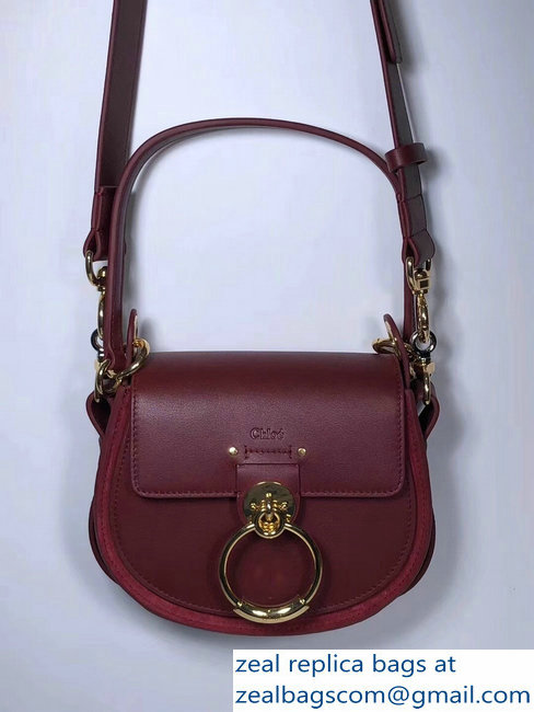 Chloe Shiny And Suede Calfskin Small Tess Bag Burgundy 2018