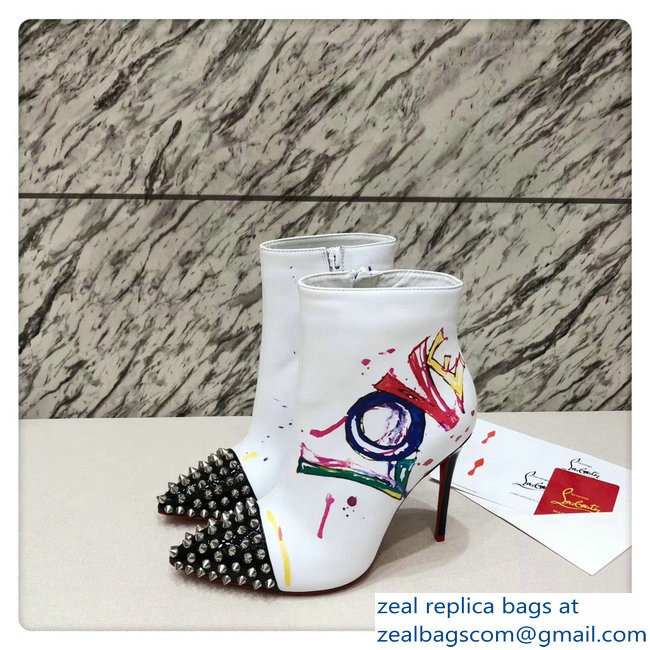Christian Louboutin Heel 10cm Love is a Boot Ankle Boots White/Black Studs 2018 - Click Image to Close