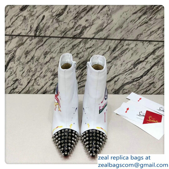 Christian Louboutin Heel 10cm Love is a Boot Ankle Boots White/Black Studs 2018 - Click Image to Close