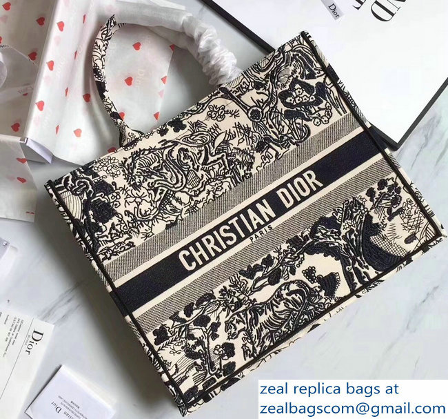 Dior Book Tote Bag In Embroidered Canvas Black/Beige 2018
