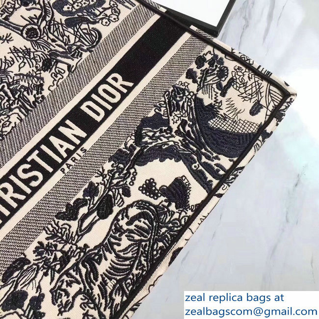 Dior Book Tote Bag In Embroidered Canvas Black/Beige 2018