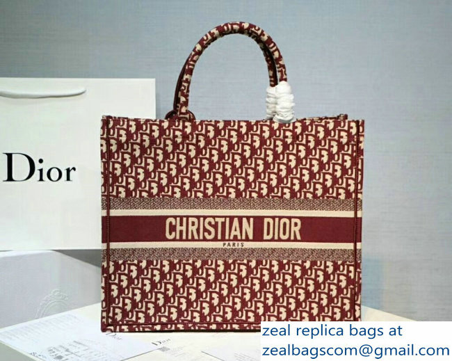 Dior Book Tote Bag In Embroidered Dior Oblique Canvas burgundy 2018