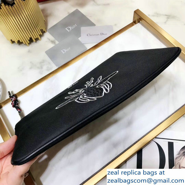 Dior Flat Pouch Clutch Bag In Black Nylon With Bee Patches 2018 - Click Image to Close