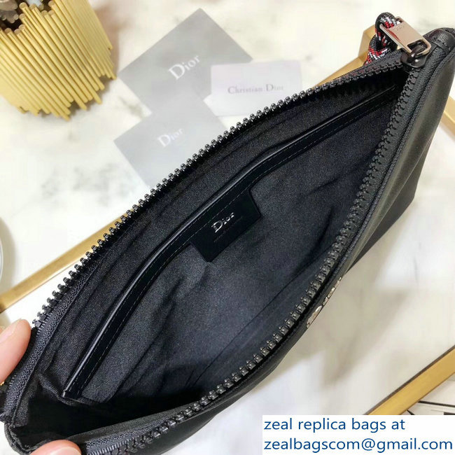 Dior Flat Pouch Clutch Bag In Black Nylon With Bee Patches 2018