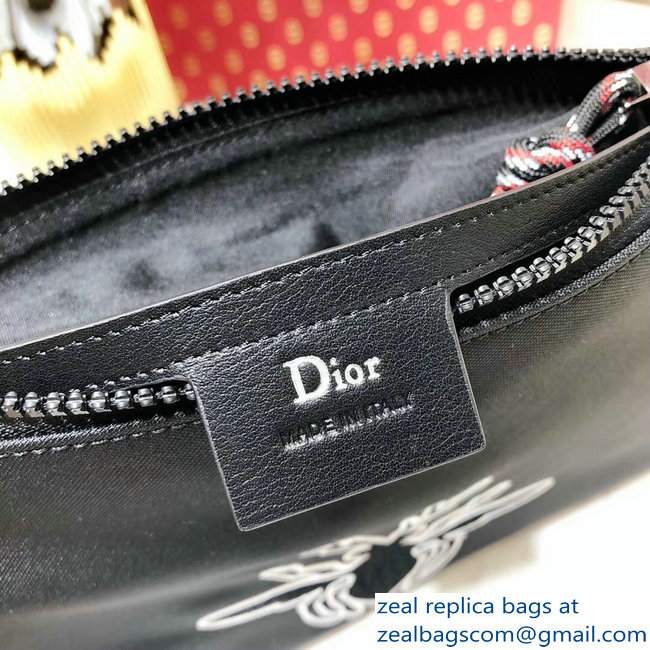 Dior Flat Pouch Clutch Bag In Black Nylon With Bee Patches 2018