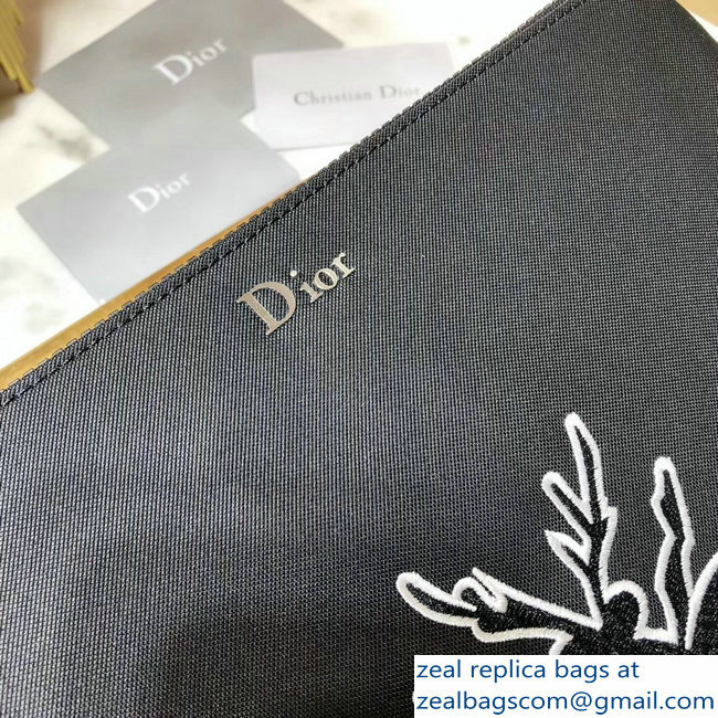 Dior Flat Pouch Clutch Bag In Black Nylon With Bee Patches 2018