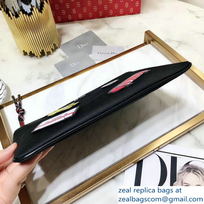 Dior Flat Pouch Clutch Bag In Nylon With Multiple Patches Black 2018 - Click Image to Close