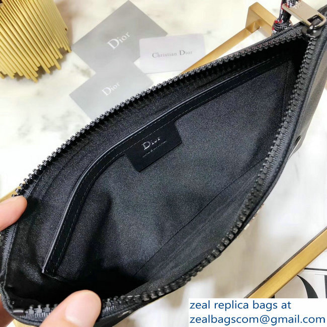 Dior Flat Pouch Clutch Bag In Nylon With Multiple Patches Black 2018