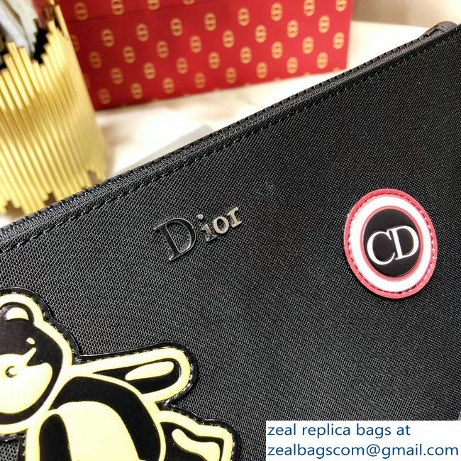 Dior Flat Pouch Clutch Bag In Nylon With Multiple Patches Black 2018 - Click Image to Close