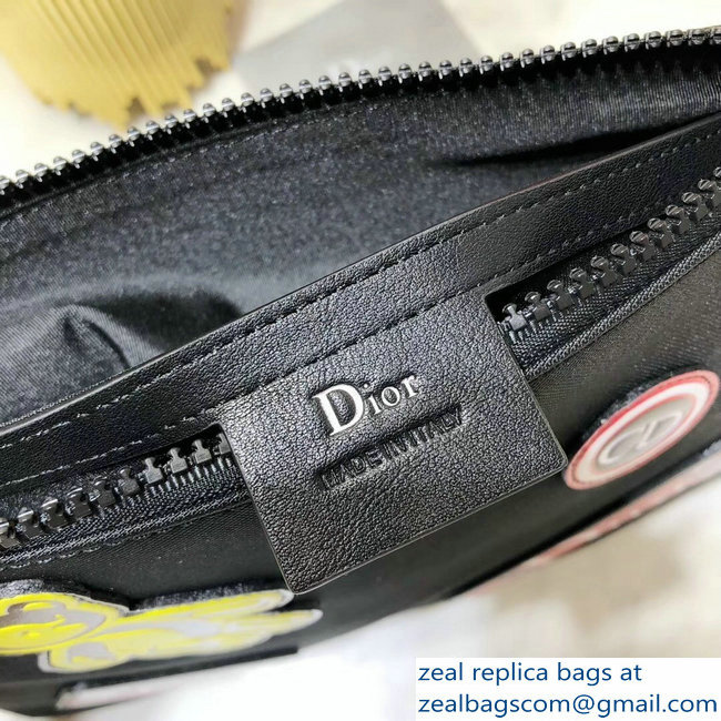 Dior Flat Pouch Clutch Bag In Nylon With Multiple Patches Black 2018 - Click Image to Close