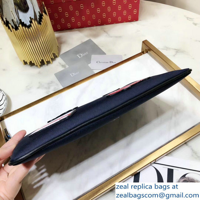 Dior Flat Pouch Clutch Bag In Nylon With Multiple Patches Navy Blue 2018 - Click Image to Close