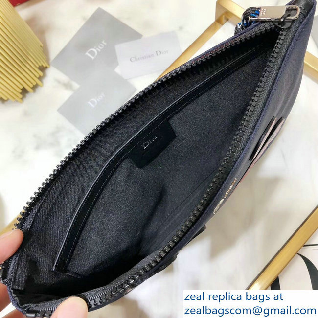 Dior Flat Pouch Clutch Bag In Nylon With Multiple Patches Navy Blue 2018 - Click Image to Close