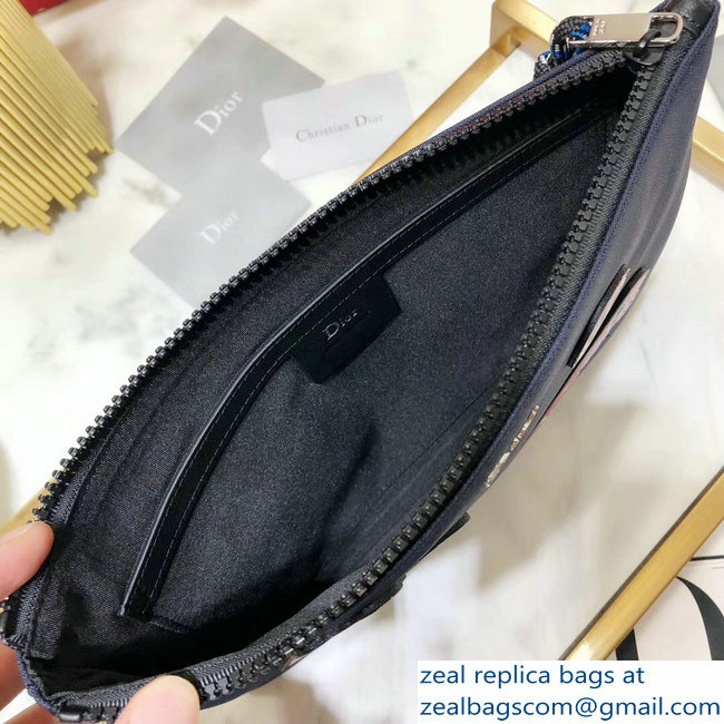 Dior Flat Pouch Clutch Bag In Nylon With Multiple Patches Navy Blue 2018