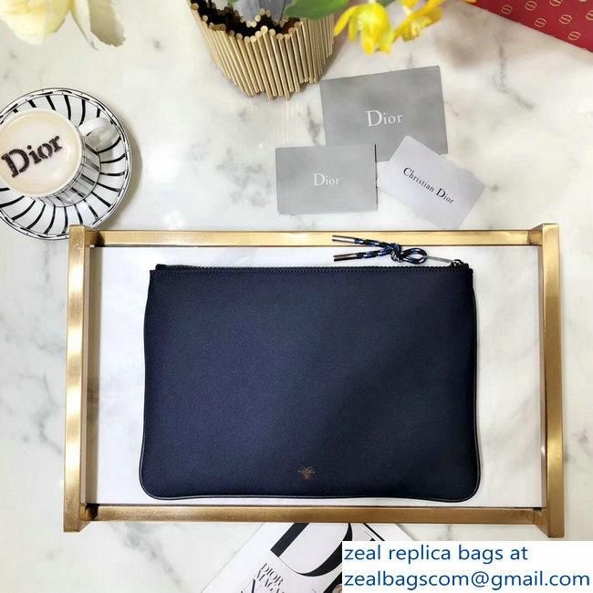 Dior Flat Pouch Clutch Bag In Nylon With Multiple Patches Navy Blue 2018