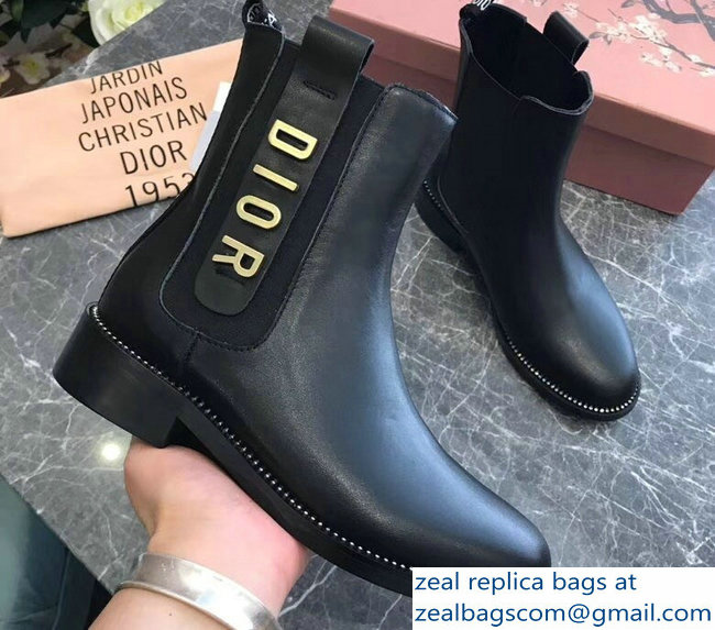 Dior Gold Logo Ankle Boots Black 2018 - Click Image to Close