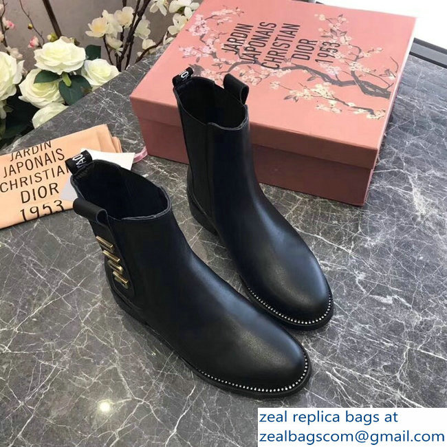 Dior Gold Logo Ankle Boots Black 2018