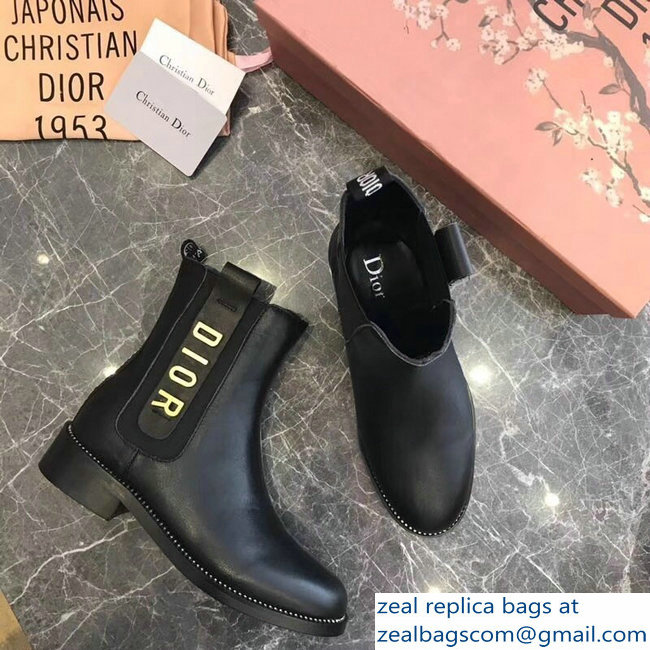 Dior Gold Logo Ankle Boots Black 2018