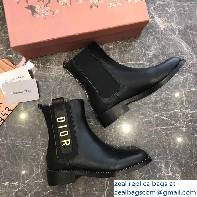 Dior Gold Logo Ankle Boots Black 2018 - Click Image to Close