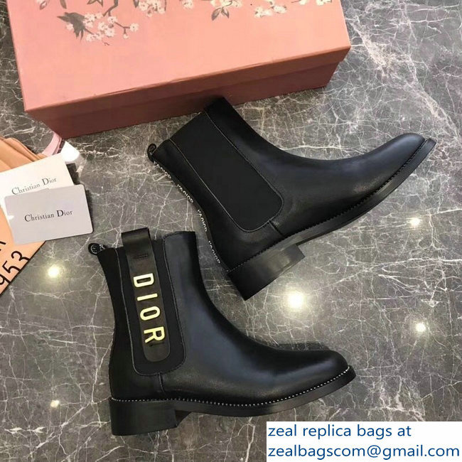 Dior Gold Logo Ankle Boots Black 2018