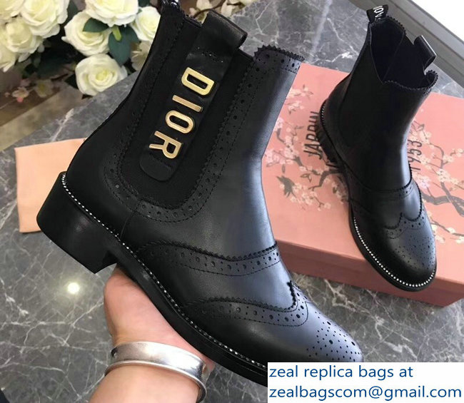 Dior Gold Logo Lace Ankle Boots Black 2018