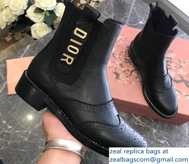 Dior Gold Logo Lace Ankle Boots Black 2018 - Click Image to Close