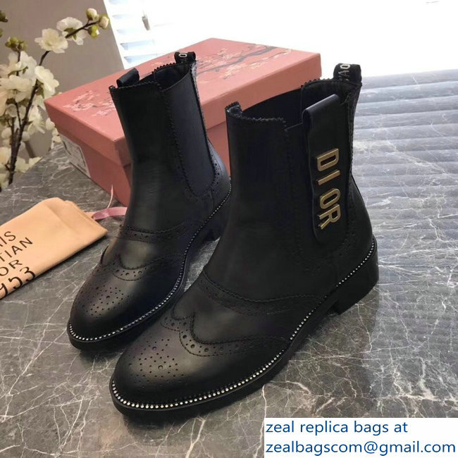 Dior Gold Logo Lace Ankle Boots Black 2018
