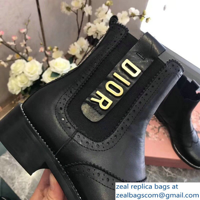 Dior Gold Logo Lace Ankle Boots Black 2018