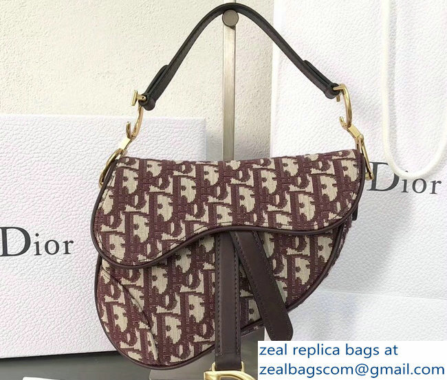 Dior Mini Saddle Bag In Burgundy Oblique Jacquard Canvas 2018