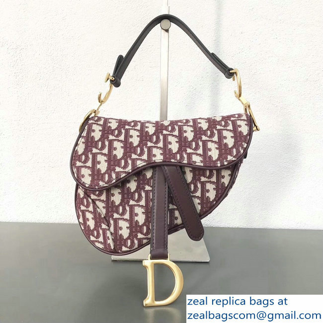 Dior Mini Saddle Bag In Burgundy Oblique Jacquard Canvas 2018 - Click Image to Close