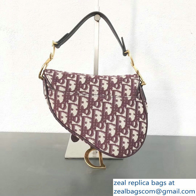 Dior Mini Saddle Bag In Burgundy Oblique Jacquard Canvas 2018